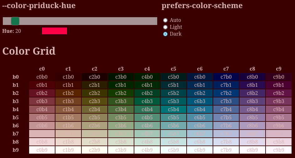 Color Grid for 20°