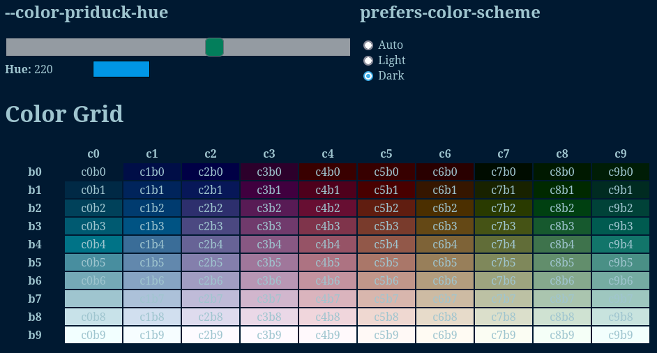 Color Grid for 220°